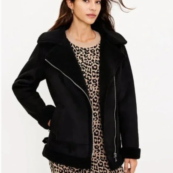 LOFT Jackets & Blazers - AnneTaylor LOFT Suede Sherpa Aviator Jacket, Black